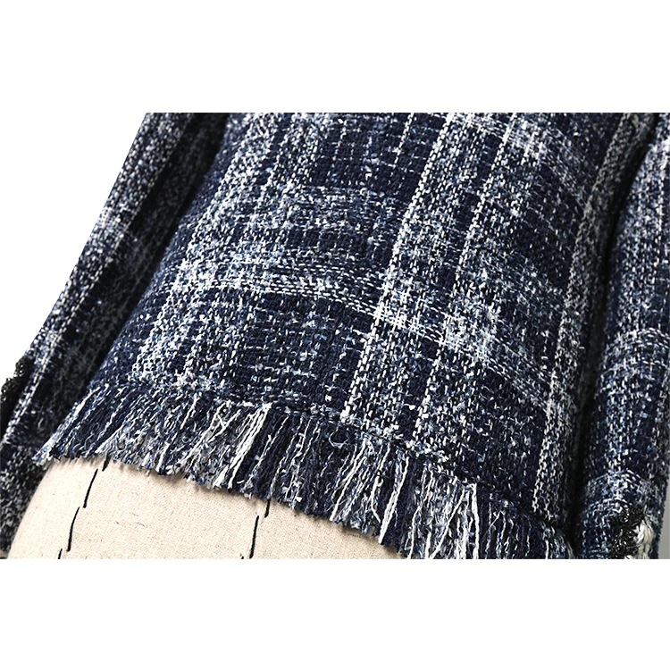 Tweed Chaqueta Mujer Plaid Tissé Manteau Blue Mince De Femmes Bleu 2018 D'hiver Section Veste Court FwqF7Zd