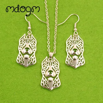 

Mdogm Cute Pitbull Dog Animal Jewelry Sets Silver-Plate Gold Necklace Drop Earrings Pendant For Women Female Christmas T058