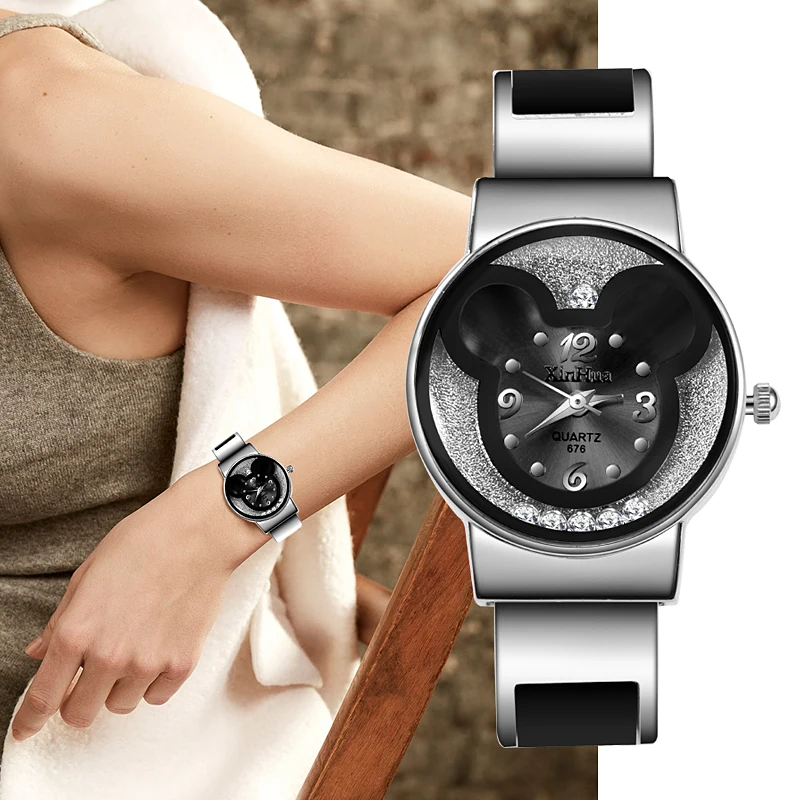 

Top Brand Women Watches 2018 Mickey Mouse Stainless Steel Women Watch Clock Ladies Watch Relojes Mujer Montre Zegarek Damski