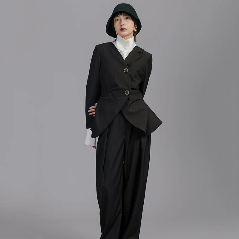 eam Jk030 Longues 2019 Irrégulière Revers Manches Manteau De Nouveau Veste Noir Black Point Hem Mode Plier Printemps Lâche Marée Femmes UxUr8Xq