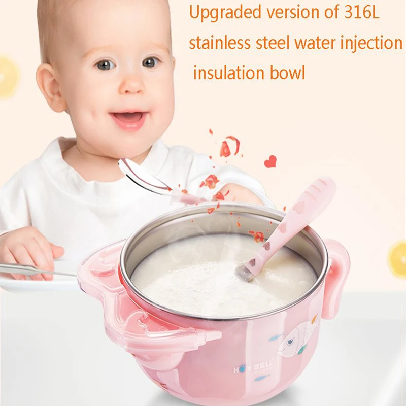 

Dishes 6 pcs/set Children Cute Baby Feeding Bowl Water Injection Bowl Anti-Scald Stainless Steel Dish Insulation Bowl For Kids
