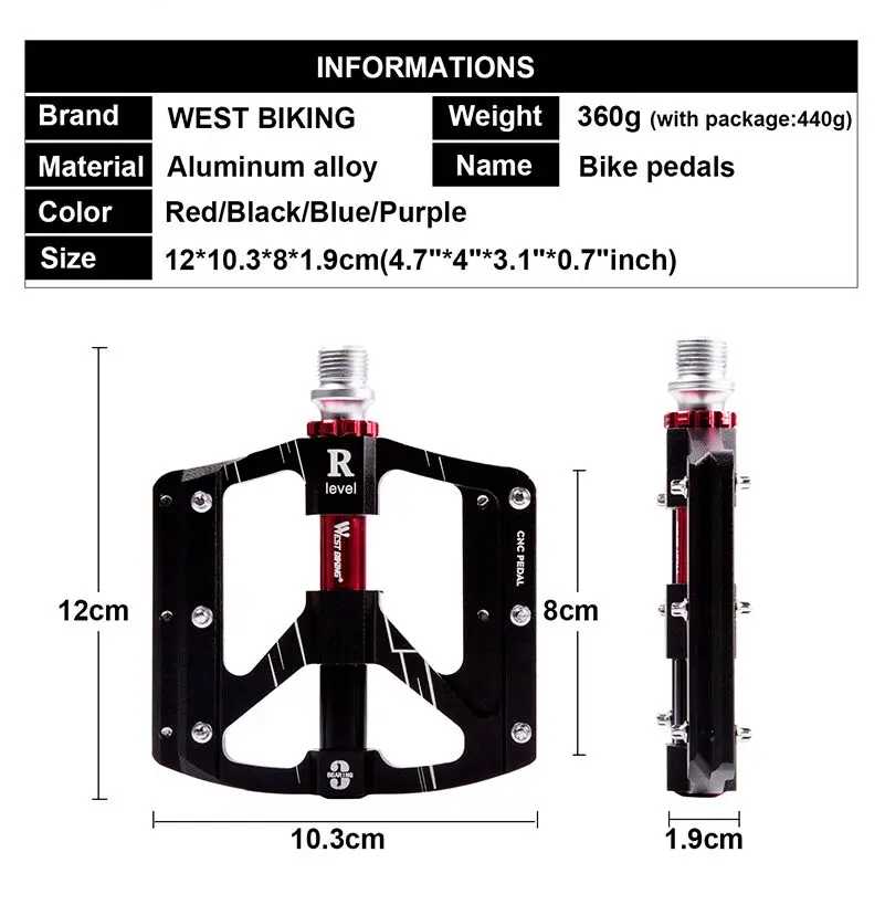 WEST BIKING педали для велосипеда MTB дорожный велосипед педали Фиолетовый Алюминиевый сплав платформа 3 герметичный подшипник сверхлегкие велосипедные педали