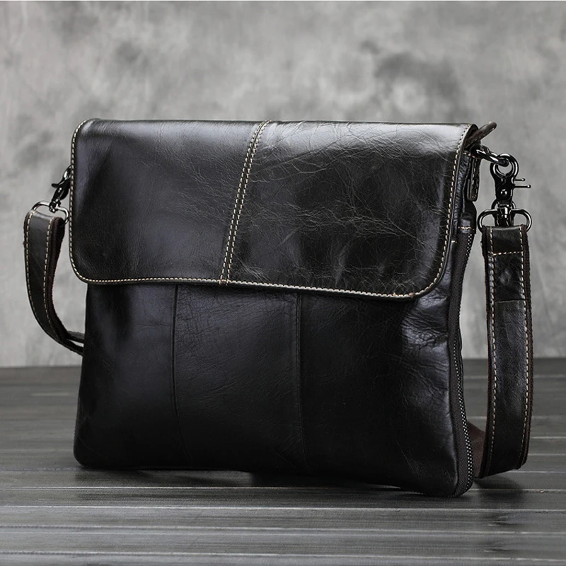 2016 Fashion Genuine Leather Shoulder Bags Men's Leather Messenger bag male Crossbody Bag For men Casual Clutch Bag Black