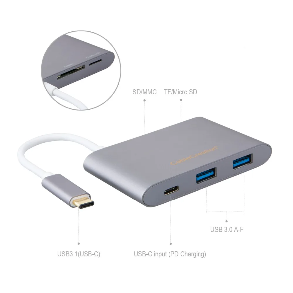

USB C Hub, CableCreation USB C to USB C Power Delivery Port with SD, TF Card reader, USB 3.0 Adapter Compatible with Macbook Pro