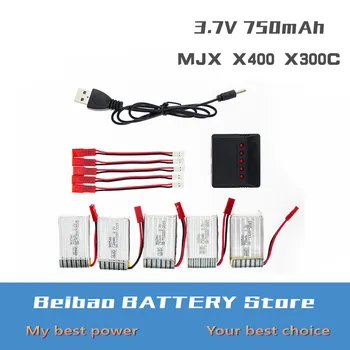 

Lipo battery 3.7V 750mAh 5pcs and USB charger with cable for MJX X400 X800 x300c rc drone Helicopters Airplanes parts 902540