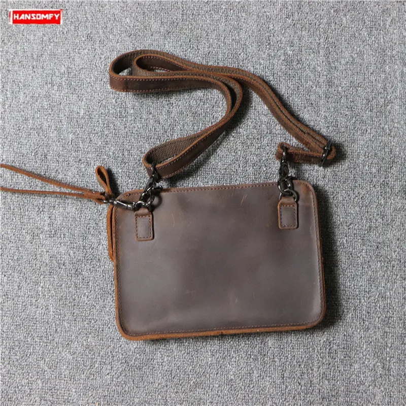 

New crazy horse leather men's shoulder bag Retro brown genuine leather simple male Messenger crossbody bags ipad phone flap bag