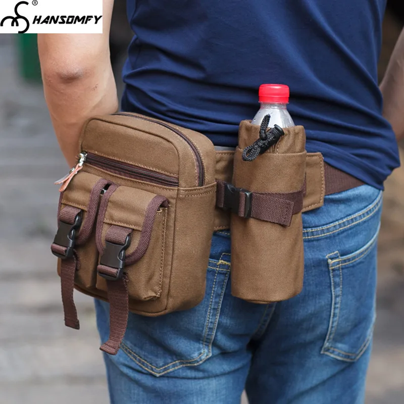 

Men's canvas pocket with kettle multi-function Messenger bag new phone bag leisure tool bag