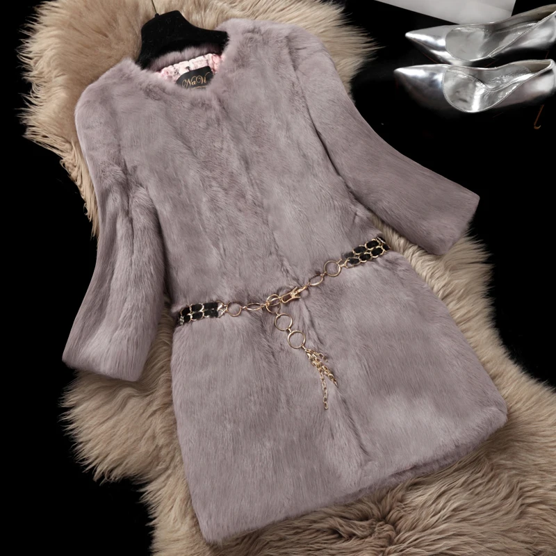 High quality whole skin natural rabbit fur jackets women O neck 3/4 sleeve real fur coats plus size custom make sizes and colors