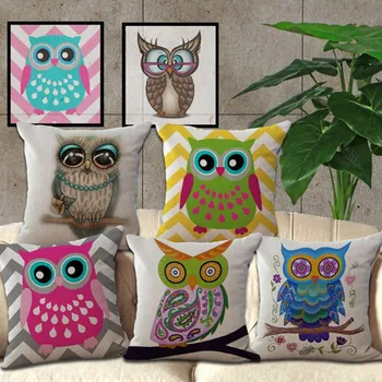 

Cartoon Owl with Chevron zigzag Cushion Pillow Linen Cotton Decorative Sofa Chair Car Throw Pillow