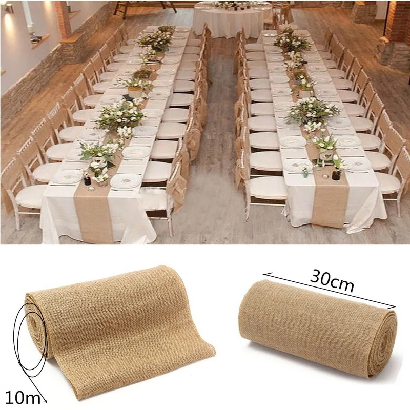 10mx30cm Wedding Party Table Runner Burlap Natural Jute Imitated Table Runner Burlap Natural Jute