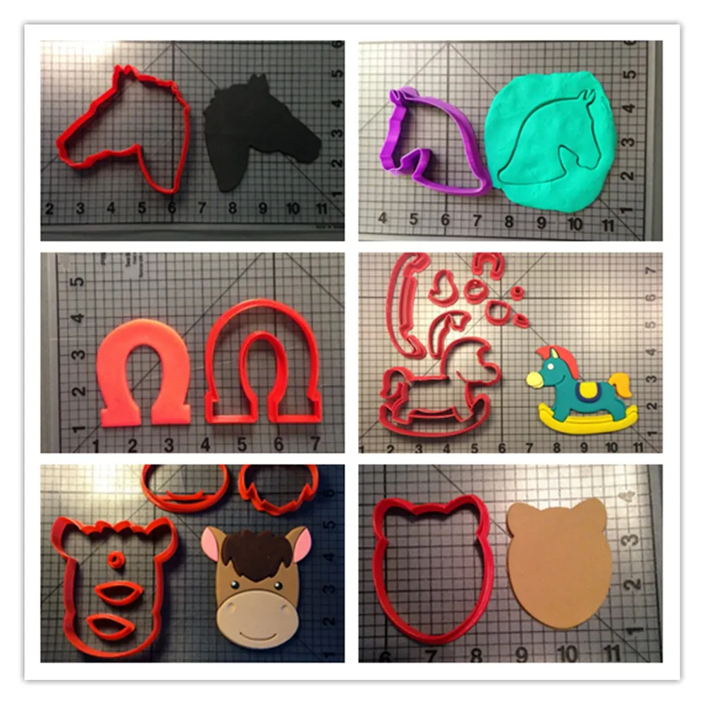 

LUC Animal Horse Face Head Shoe Cookie Cutter Set Fondant Cake Decorating Tools Made 3D Printed Stamp for Baking Kitchen Tools