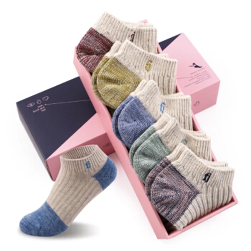 

ZOCBBT 5 Pairs Classic Girl Sock Slippers Thick Line Ventilation Cotton F Free Size Wowen Gal Hygroscopic and Sweat Releasing