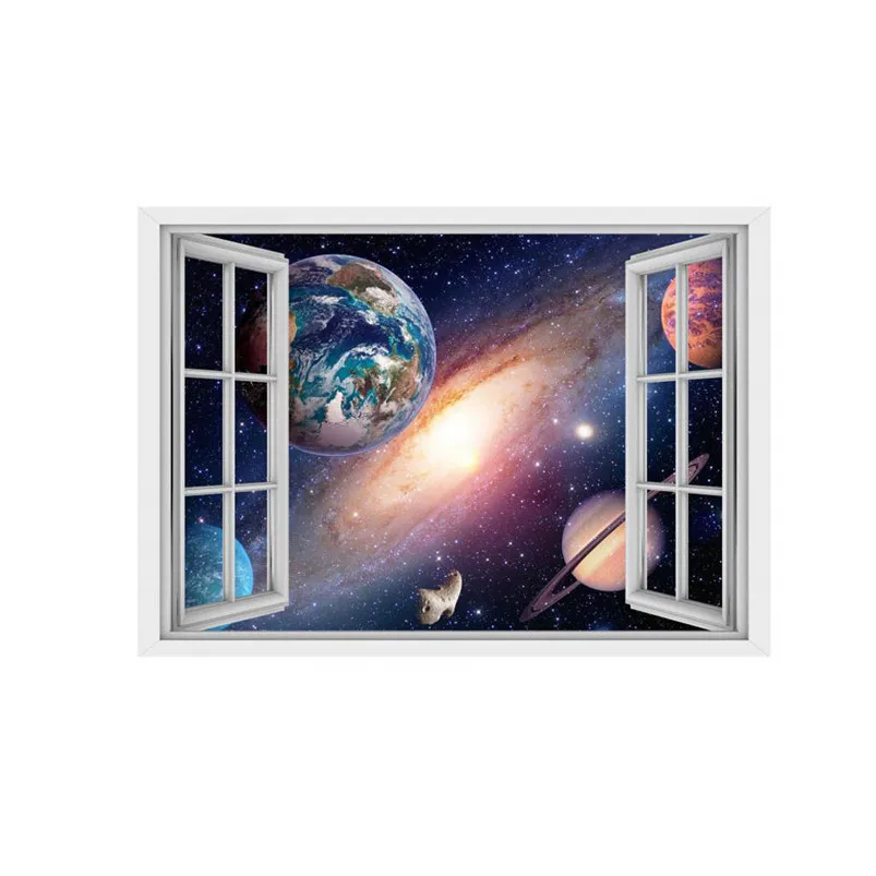 3D Wall Stickers Star Galaxy Space Beach Ship Home Decor Art Fake Window New Wall  Removable Stickers Adesivo De Parede 30MR710
