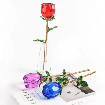 

Crystal Rose Flower Figurines Glass Craft Wedding Valentine's Day favors Gifts Rose Paperweight Table Decor Ornaments Gifts