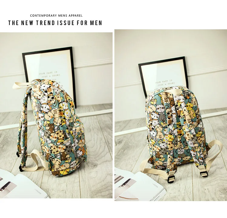 New Canvas Fabric Women Backpacks Cute Cat Animal Printing Girls College Daily Laptop Book Bags Travel Bagpacks Mochila