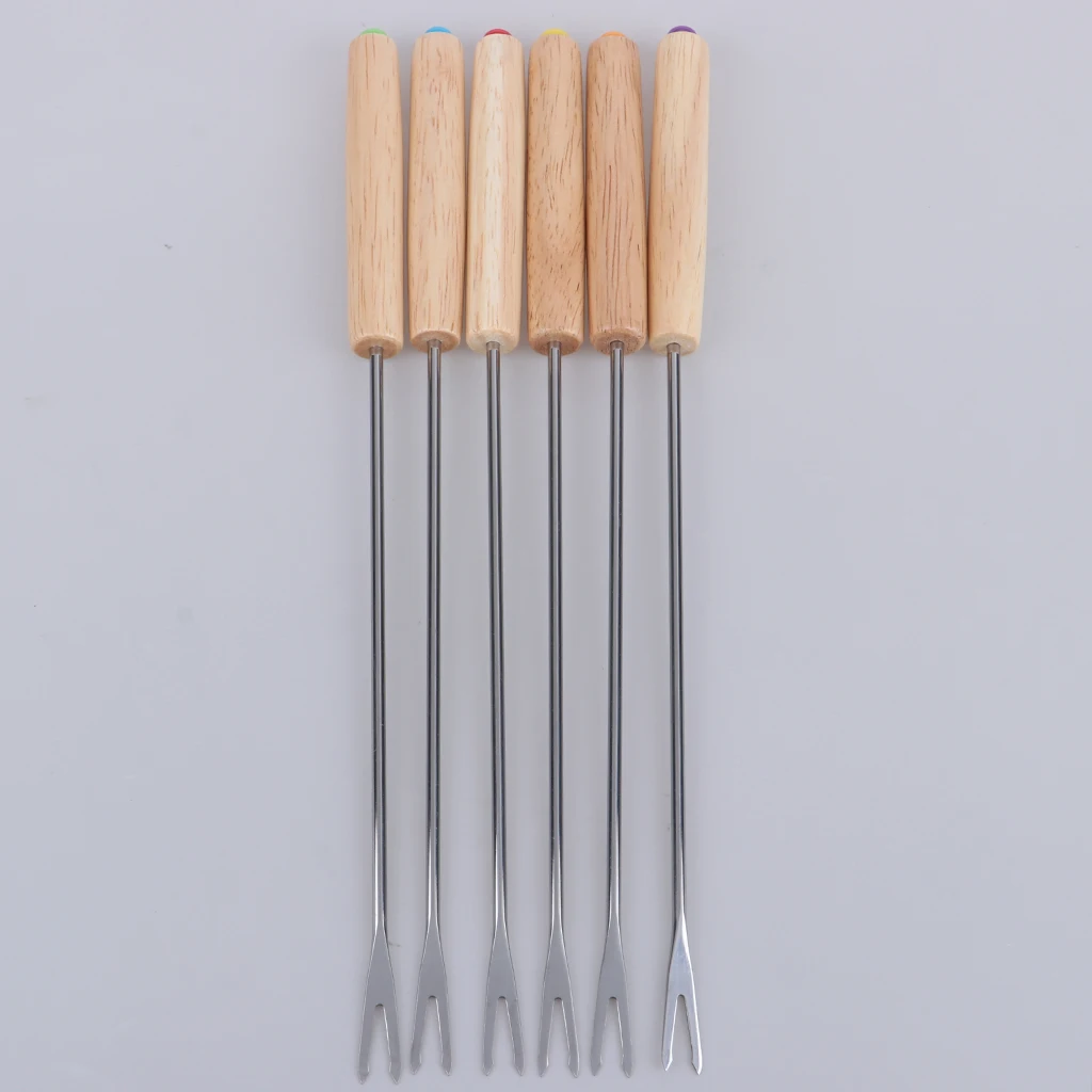 

6 Pcs Reusable Fondue Forks with Heat Resistant Handle Food Grade Cheese Chocolate Marshmallows Roasting Sticks Camp Cooking