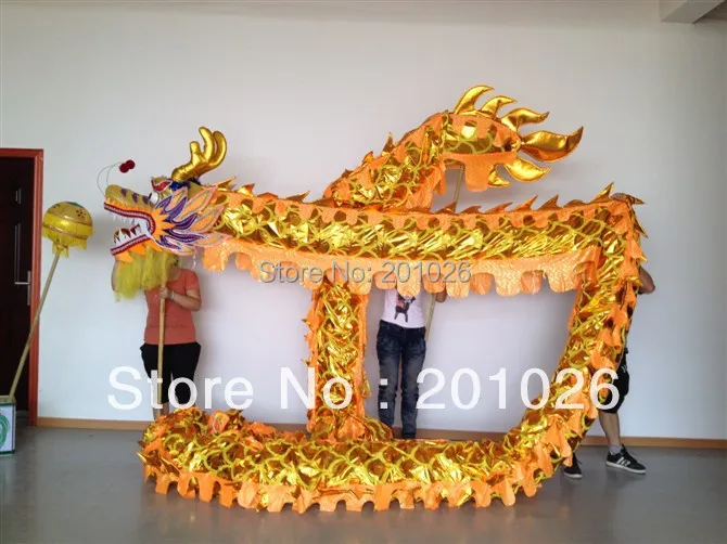 10 м Длина Размер 3 позолоченный на тело желтый китайский дракон танец оригинальный Дракон Китайский народный фестиваль праздничный костюм