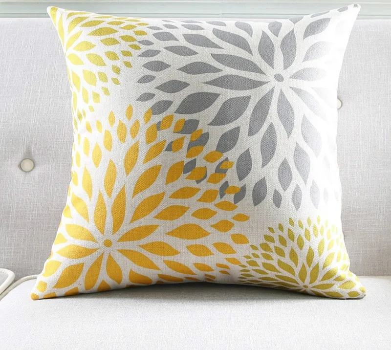 

Home Improvement Cushion Cover Geometric Print Linen Decoration Gray Grid Combination Yellow Car Waist Pillowcase