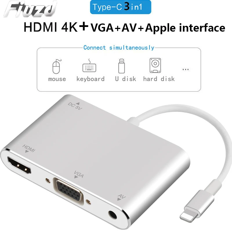 USB C концентратор 3 в 1 USB док-станция USB-C к HDMI кард-ридер RJ45 адаптер для MacBook Iphone 5 5S 6 7 8 6splus 7plus 8plus - Цвет: White