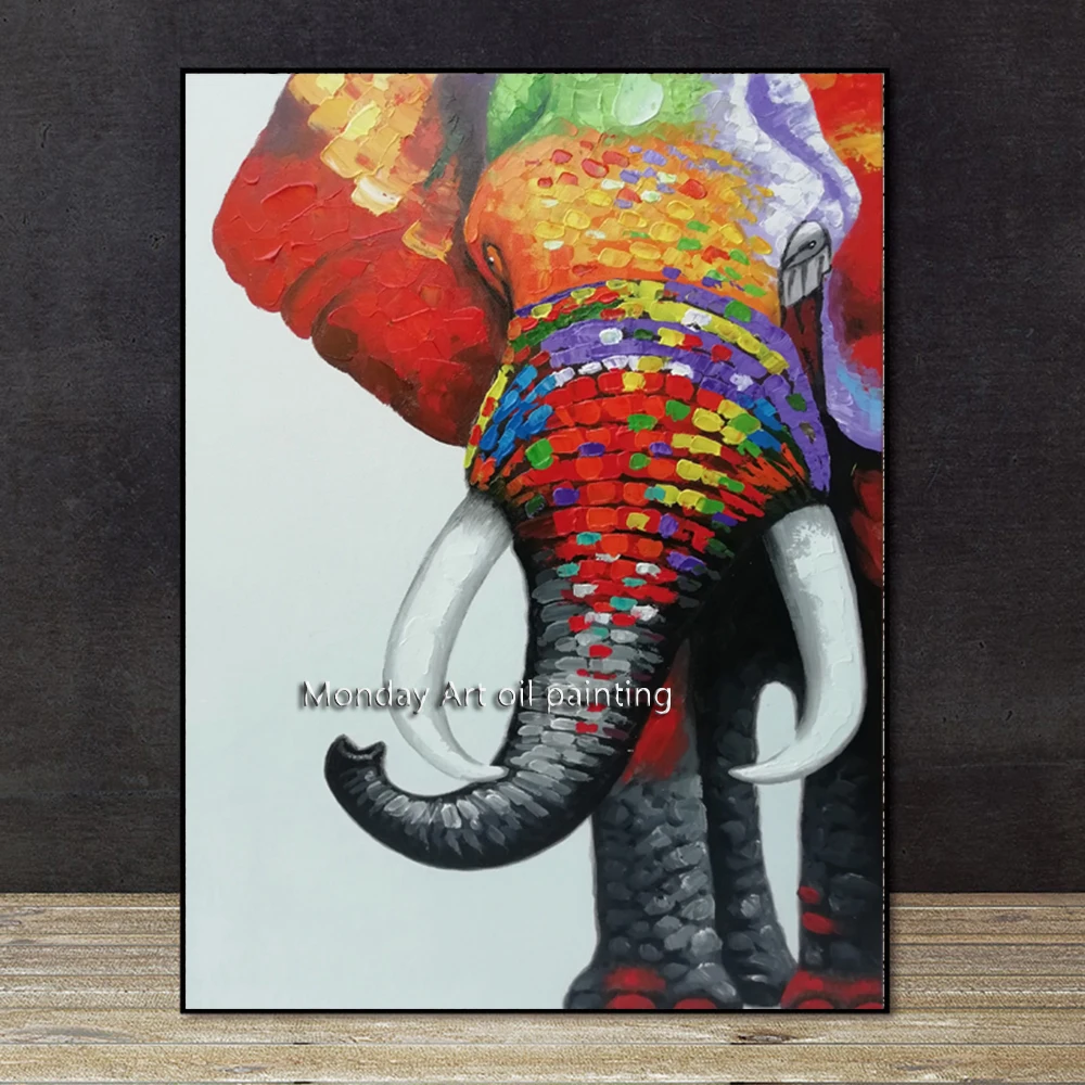 SELFLESSLY-Handpainted-Oil-Painting-Colorful-Elephant-Wall-Art-Pictures-For-Living-Room-Canvas-Prints-Animal-Decorative (1)