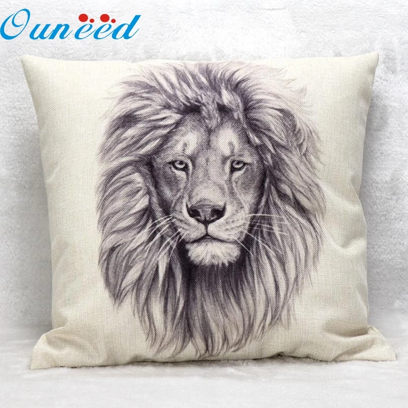

Lion Pattern Animal Cushion cover Linen vintage for Sofa Pillow cases Home Decor jan11