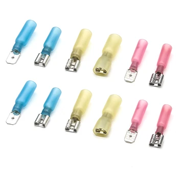 

100PCS Heat Shrink Spade Female/Male Terminals Wire Connectors Butt Connectors Red Yellow Blue Assorted Terminals AWG 22-10