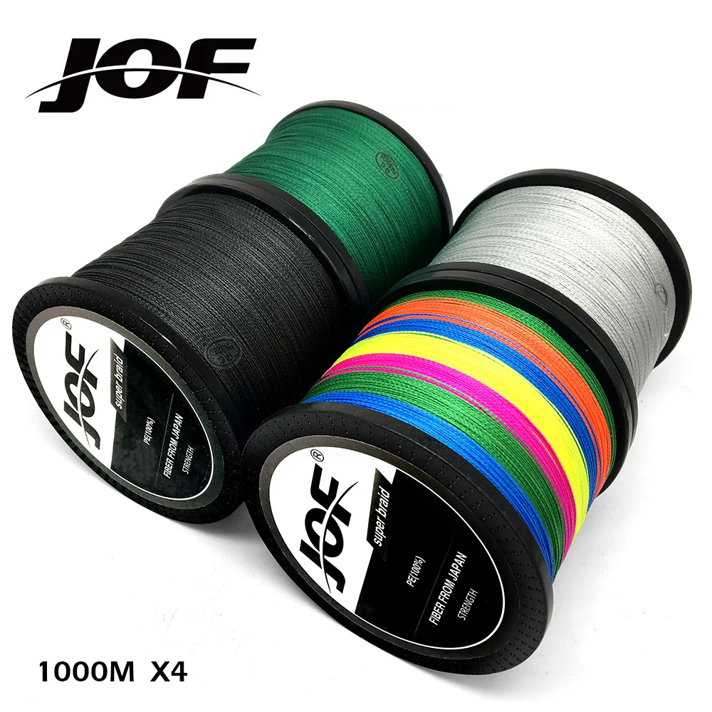 melhor JOF Marca linha de pesca 1000 m PE Multifilament Trançado de Linha de Peixe 4 Fios 10lb 80lb Cabo de Corda de pesca Pesca Da Carpa enfrentar