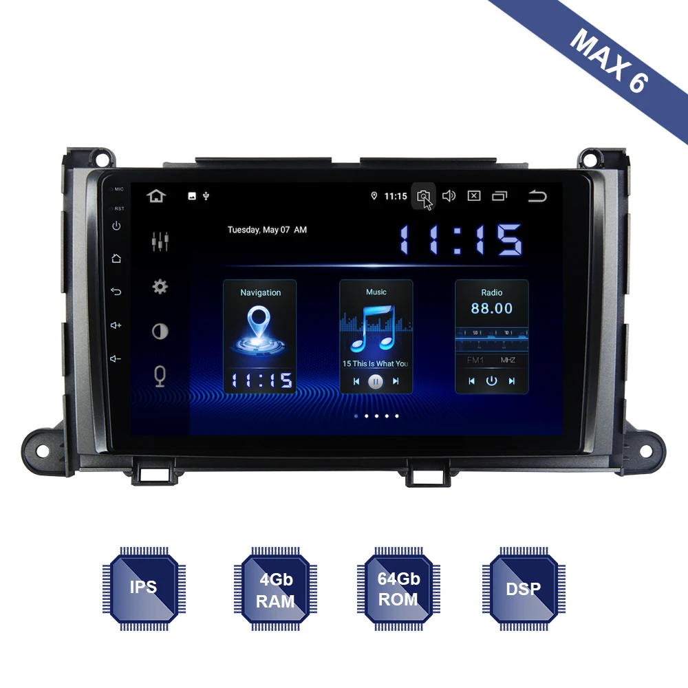 

Android 9.0 Car Radio 2 Din GPS Navi for Toyota Sienna XL3 2010 2011 2012 2013 2014 PX6 DSP IPS HDMI 4Gb+64Gb RDS WIFI RDS USB