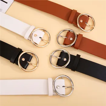 

Korea Single Product Simple Round Metal Pu Leather Women's Wide Belt Pin Buckle Belt 100X3.8CM