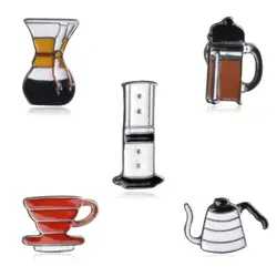 Нежный кофе серии значков форма ручной удар горшок кофе и фильтр чашки брошь chemex модные украшения оптовая продажа