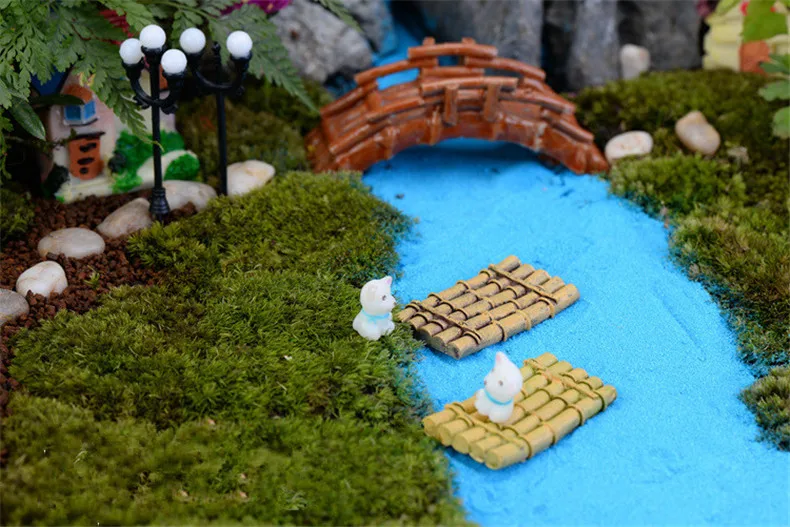 3 Pcs Bambus Raft Boat Miniaturen Fee Garten Landschaft Terrarium Figuren Dekor