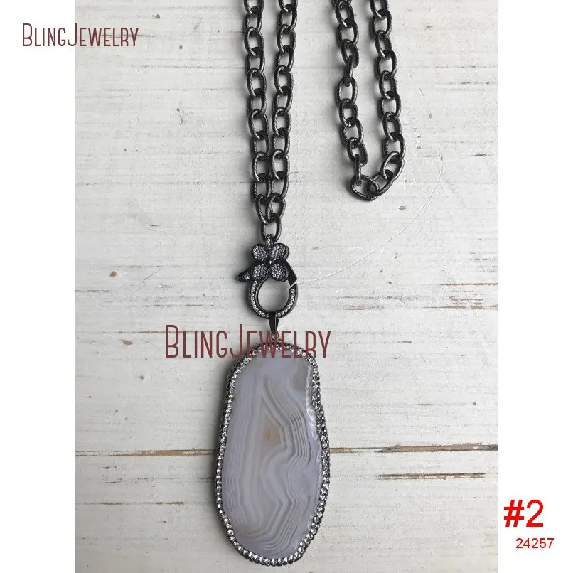 20190309-NM18387-Discount  Lobster Clasp Agate Slice Gunmetal Platednecklace Plate Chainazorite Micro Insertsblack Gunblack For Sale_2
