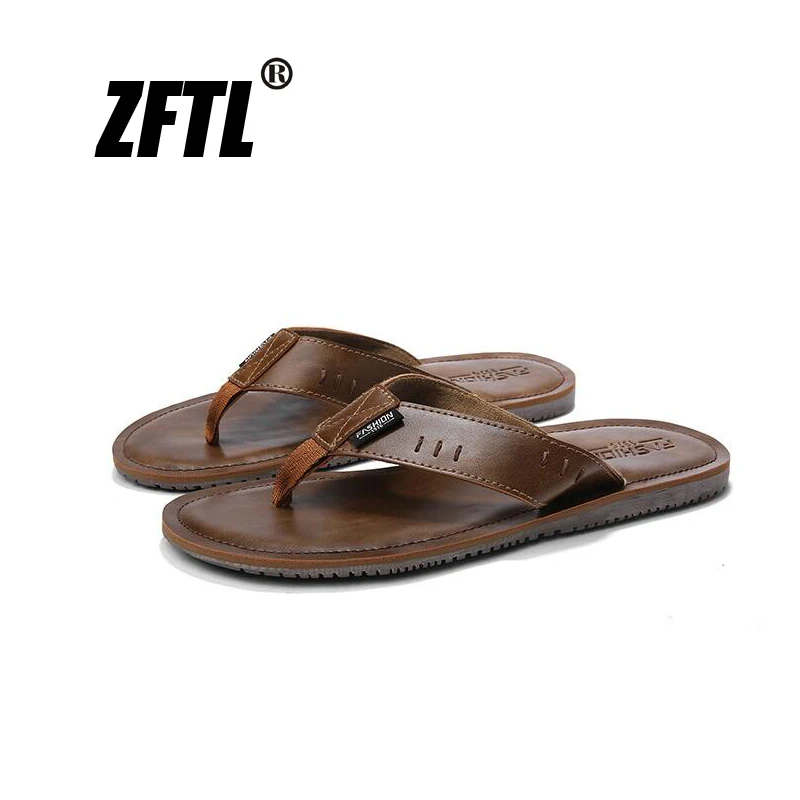 

ZFTL New Man Flip flops male beach slippers summer leather casual flip flops man slippers Retro comfortable men slippers 073