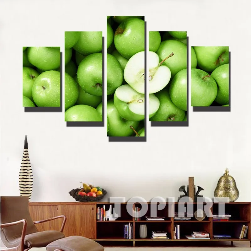 5 шт. свежее зеленое яблоко настенные художественные картины кухонные Декорации для столовой плакаты принты декор живопись на полотно без рамки