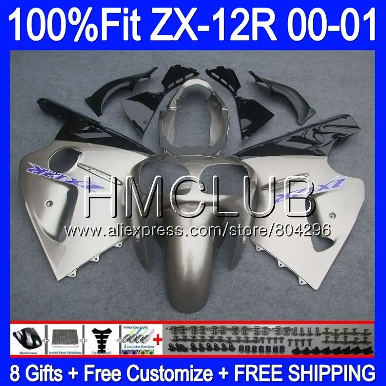 

Injection For KAWASAKI NINJA ZX1200 C ZX 12R 00 01 47HM.22 ZX 12 R 1200CC ZX12R 00 01 ZX-12R 2000 2001 Gloss silver Fairing kit