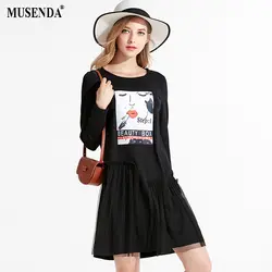 MUSENDA плюс размер женское черное Сетчатое платье с аппликацией Новинка 2018 осенние женские повседневные праздничные уличные платья Vestido Robe