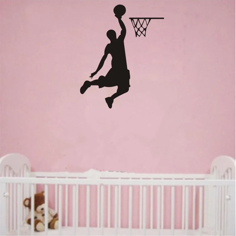 Мультяшный баскетбольный игрок бросок сверху стикер на стену для дома декоративный виниловый декор для стен в гостиную наклейки переключатель наклейки s