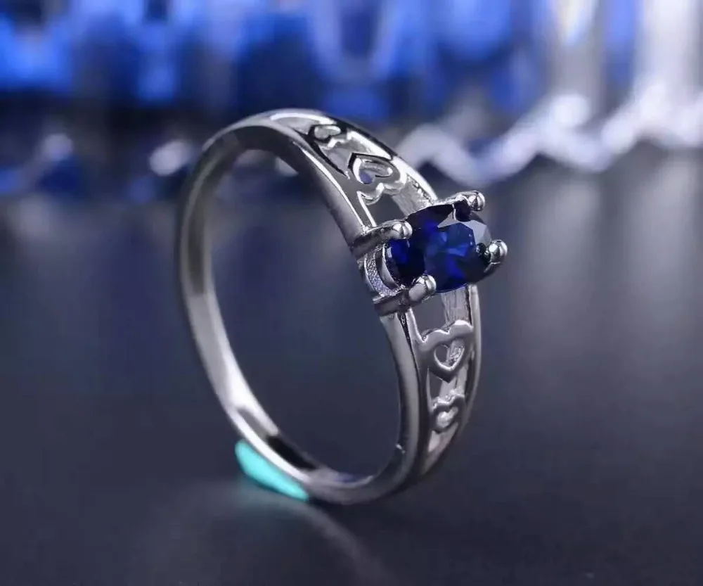

Natural dark blue sapphire gem Ring Natural gemstone Ring 925 sterling silver trendy Romantic heart women anniversary Jewelry
