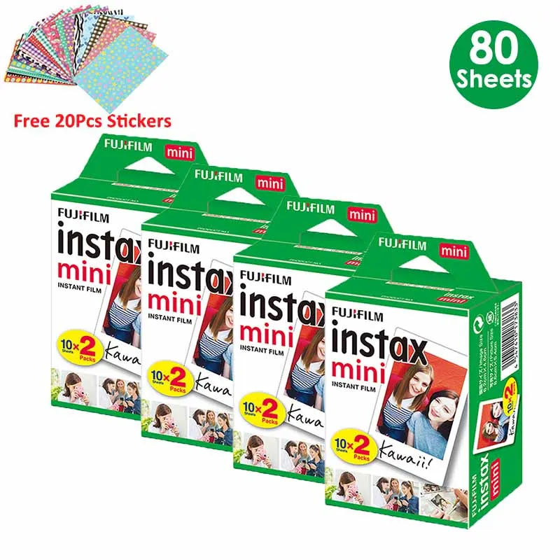 Белая пленка Fujifilm Instax Mini 10 20 40 60 80 100 листов для FUJI Instant Photo camera Mini 9 Mini 8 7s 70 90+ Бесплатные наклейки - Цвет: 80 Sheets