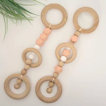 

1PCPersonalized Rattle Teething Toy Pram Nursing Play Gym Wood Beech Organic DIY Crafts BPA Free Silicone Hexagon Beads Teether