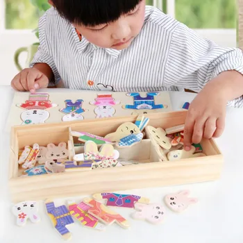 

Baby Wooden Set Educational Toys Animal Rabbit Changing Clothes Kids Children Toy Gift