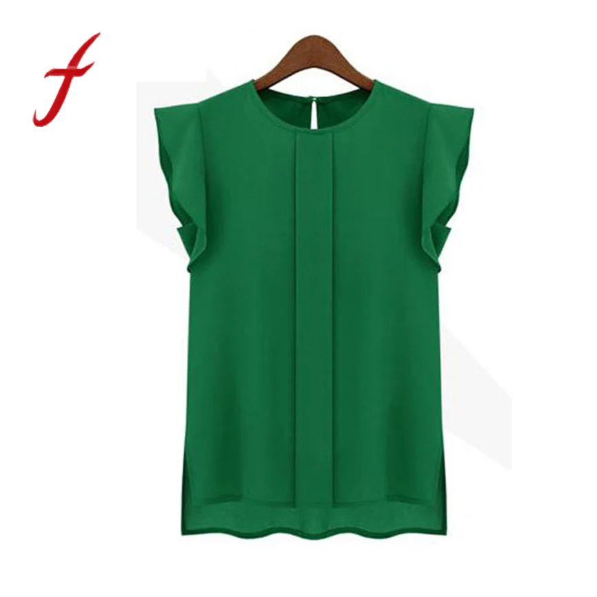 

Tops mujer verano 2019 round neck flying sleeves chiffon top Summer casual out women's clothing Chiffon roupas Femininas