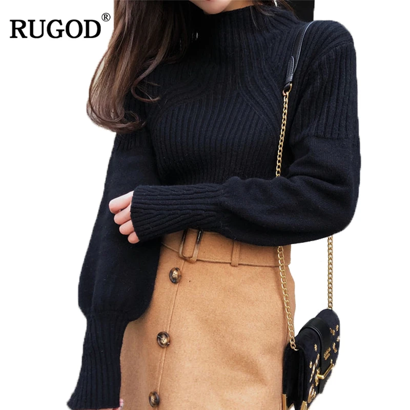 

RUGOD Lantern Sleeve Solid Stylish Pullover Female Fashionable Women's Turtleneck Winter Sweater For Women Warm pull femme