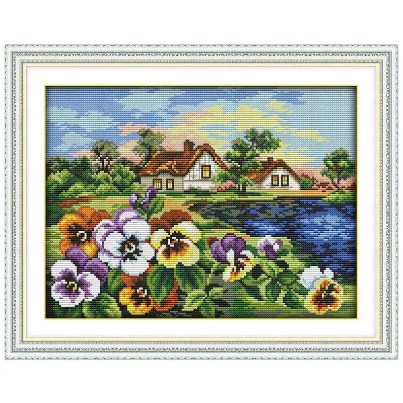 

The hometown of Pansy counted printed on the canvas DMC 11CT 14CT DIY kits Cross Stitch embroidery needlework Sets handmad