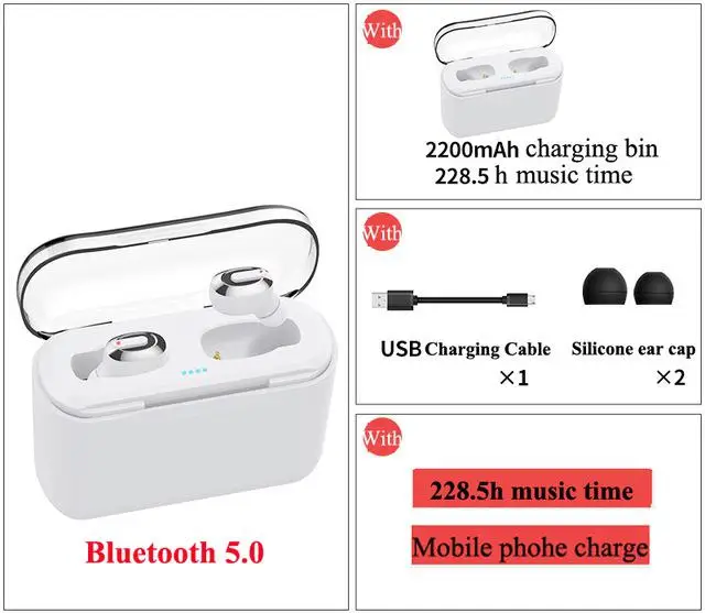 Kuulee Bluetooth Earphone Wireless Mini HiFi Hands free Headphone Sound Earbuds Gaming Headset with Charging Box