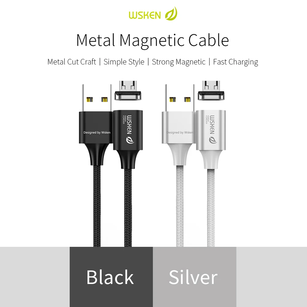

WSKEN X2 Metal Magnetic Nylon Braided Cable Automatic Adsorption Micro USB Type C Data Sync Magnetical Fast Charging Cable LED