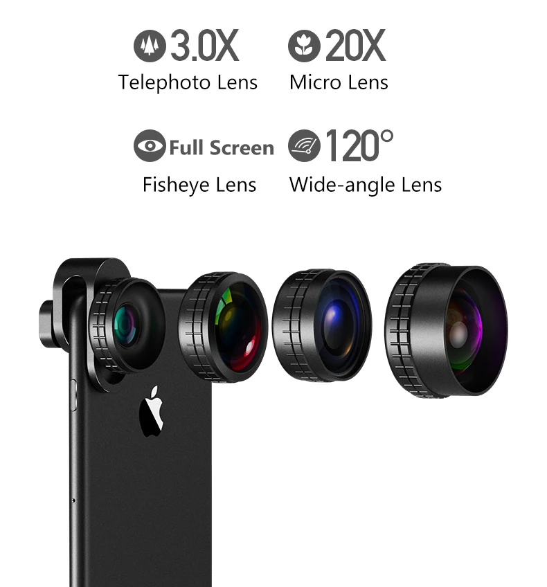 4k смартфон комплект объективов для камеры широкоугольный Макро Рыбий глаз телеобъектив Мобильный объектив для iPhone X XS 8 plus samsung xiaomi redmi note 5