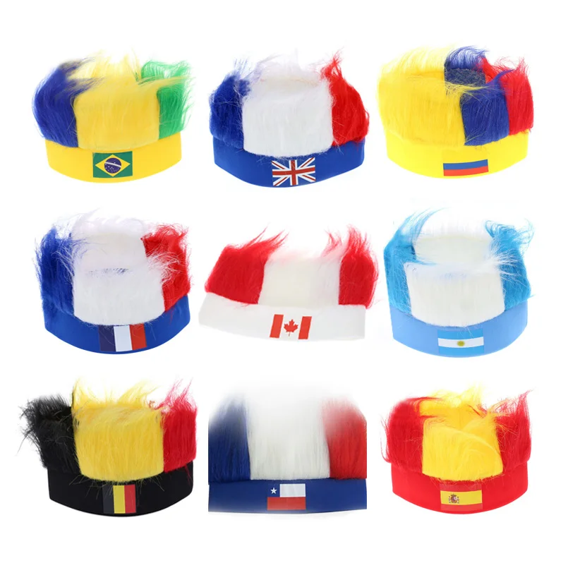 

2018 Russia World Cup Wig Hats with National Flag Masquerade Cheerleadings Wig World Cup Football 32 Striker Color Fans Wig