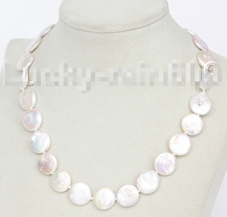 

FREE SHIPPING ******Genuine 17" 15mm coin fastener white FW pearls necklace E9042