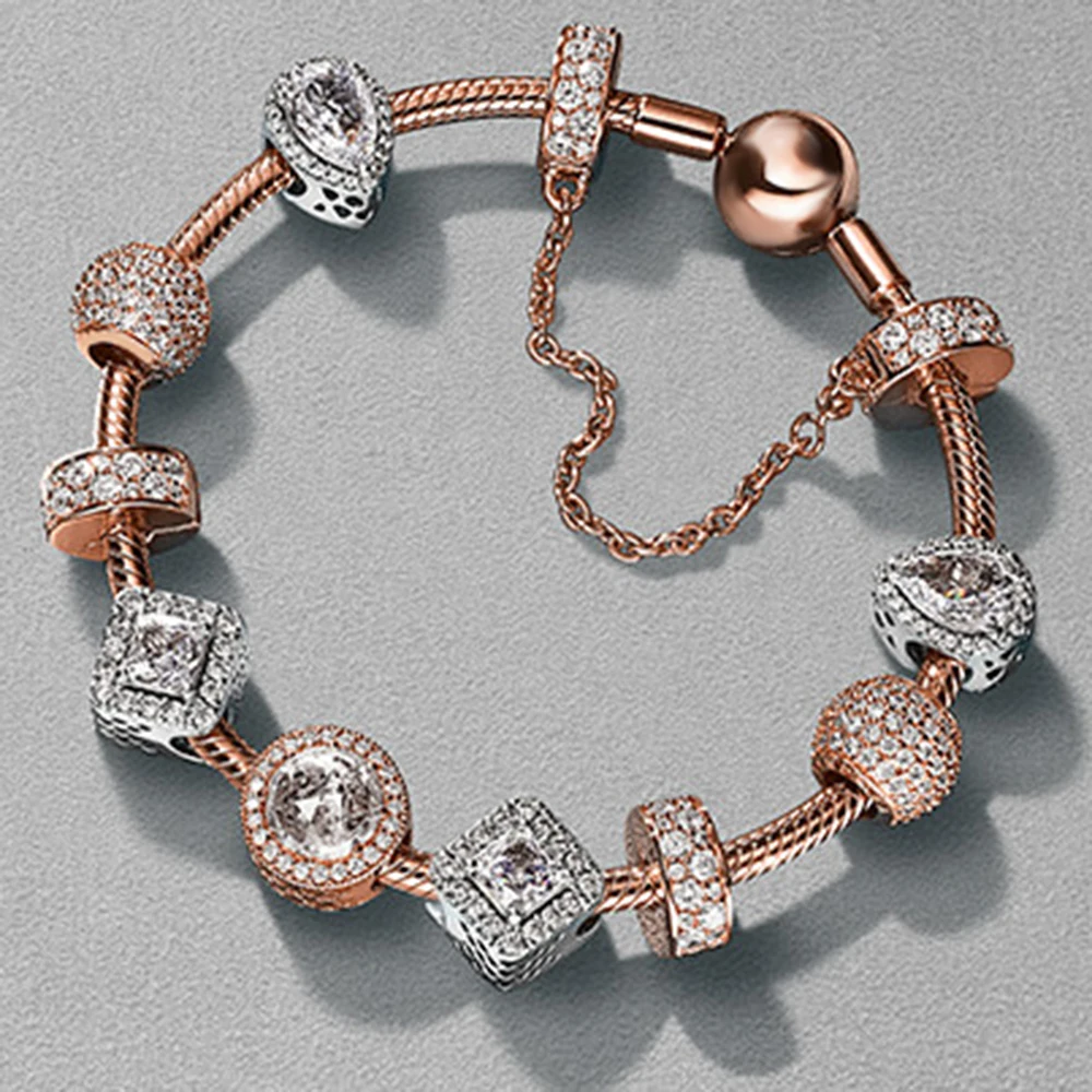 

EDELL925 Sterling Silver High Quality Luxury Crystal Heart Charm Bracelets & Bangles Gold Bracelets For Women Jewellery As Gift